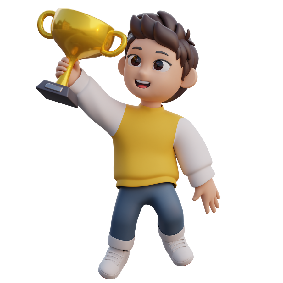 Boy Raised the Trophy 3D Character